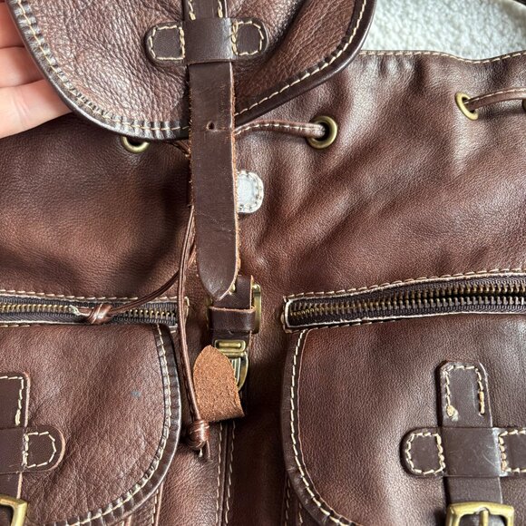Sundance Italian Leather Backpack Classic Brown Drawstring Rucksack Pockets main image 8